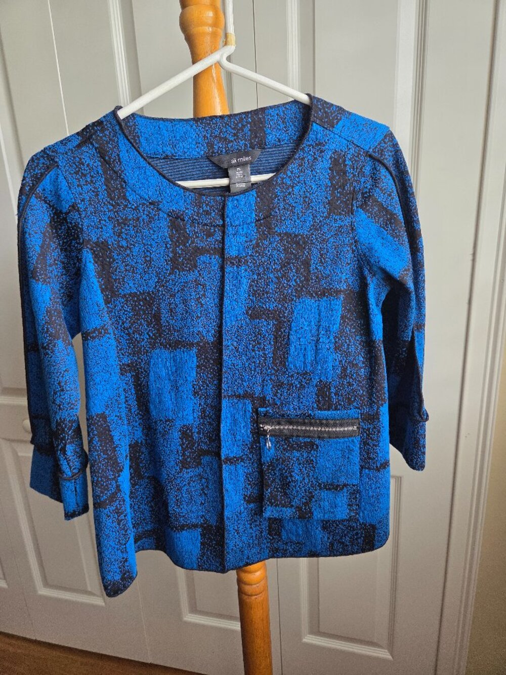 Ali Miles Royal Blue & Black Abstract Colorblock Tunic Top size PS